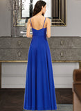 Sally A-Line V-neck Floor-Length Bridesmaid Dress With Ruffle STIP0013233