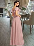 Annabel A-Line V-neck Floor-Length Bridesmaid Dress With Ruffle Split Front STIP0013234