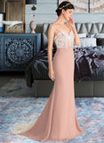 Shyla Trumpet/Mermaid Sweetheart Sweep Train Chiffon Lace Bridesmaid Dress STIP0013237