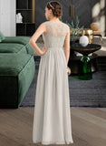 Siena A-Line V-neck Floor-Length Chiffon Lace Bridesmaid Dress With Ruffle STIP0013238