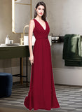 Karley A-line V-Neck Floor-Length Chiffon Bridesmaid Dress With Ruffle STIP0013240