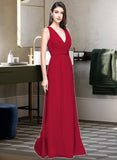 Karley A-line V-Neck Floor-Length Chiffon Bridesmaid Dress With Ruffle STIP0013240