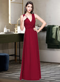 Karley A-line V-Neck Floor-Length Chiffon Bridesmaid Dress With Ruffle STIP0013240