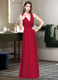 Karley A-line V-Neck Floor-Length Chiffon Bridesmaid Dress With Ruffle STIP0013240