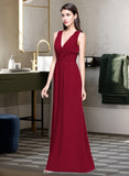 Karley A-line V-Neck Floor-Length Chiffon Bridesmaid Dress With Ruffle STIP0013240