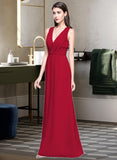 Karley A-line V-Neck Floor-Length Chiffon Bridesmaid Dress With Ruffle STIP0013240