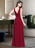 Karley A-line V-Neck Floor-Length Chiffon Bridesmaid Dress With Ruffle STIP0013240