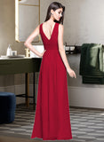 Karley A-line V-Neck Floor-Length Chiffon Bridesmaid Dress With Ruffle STIP0013240