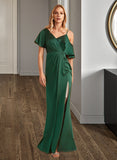 Yazmin Sheath/Column V-neck Floor-Length Bridesmaid Dress With Split Front STIP0013241