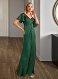 Yazmin Sheath/Column V-neck Floor-Length Bridesmaid Dress With Split Front STIP0013241