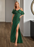 Yazmin Sheath/Column V-neck Floor-Length Bridesmaid Dress With Split Front STIP0013241