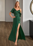 Yazmin Sheath/Column V-neck Floor-Length Bridesmaid Dress With Split Front STIP0013241