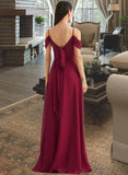 Vivian A-Line Square Neckline Floor-Length Bridesmaid Dress With Bow(s) STIP0013242