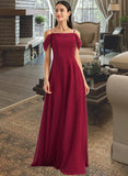 Vivian A-Line Square Neckline Floor-Length Bridesmaid Dress With Bow(s) STIP0013242