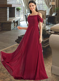 Vivian A-Line Square Neckline Floor-Length Bridesmaid Dress With Bow(s) STIP0013242