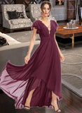 Laurel A-Line V-neck Asymmetrical Bridesmaid Dress With Lace Cascading Ruffles STIP0013243