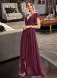 Laurel A-Line V-neck Asymmetrical Bridesmaid Dress With Lace Cascading Ruffles STIP0013243