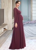 Florence A-Line V-neck Floor-Length Bridesmaid Dress With Split Front STIP0013244