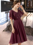 Luciana A-Line V-neck Knee-Length Chiffon Lace Bridesmaid Dress With Sequins STIP0013246