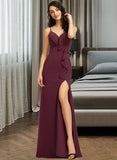 Rayne Sheath/Column V-neck Floor-Length Bridesmaid Dress With Ruffle Split Front STIP0013247