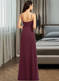 Rayne Sheath/Column V-neck Floor-Length Bridesmaid Dress With Ruffle Split Front STIP0013247