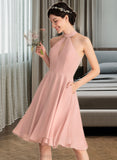 Mariah A-Line Scoop Neck Knee-Length Chiffon Bridesmaid Dress With Lace Pockets STIP0013249