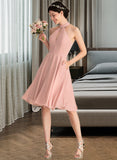 Mariah A-Line Scoop Neck Knee-Length Chiffon Bridesmaid Dress With Lace Pockets STIP0013249