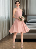 Mariah A-Line Scoop Neck Knee-Length Chiffon Bridesmaid Dress With Lace Pockets STIP0013249