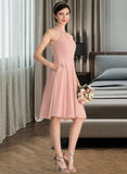 Mariah A-Line Scoop Neck Knee-Length Chiffon Bridesmaid Dress With Lace Pockets STIP0013249