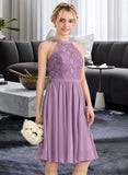 Jolie A-Line Scoop Neck Knee-Length Chiffon Lace Bridesmaid Dress STIP0013250