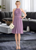 Jolie A-Line Scoop Neck Knee-Length Chiffon Lace Bridesmaid Dress STIP0013250