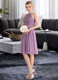 Jolie A-Line Scoop Neck Knee-Length Chiffon Lace Bridesmaid Dress STIP0013250