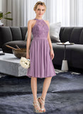 Jolie A-Line Scoop Neck Knee-Length Chiffon Lace Bridesmaid Dress STIP0013250