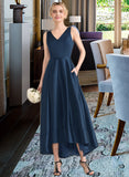 Harriet Ball-Gown/Princess V-neck Asymmetrical Satin Bridesmaid Dress With Pockets STIP0013251