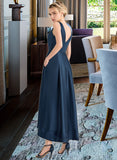 Harriet Ball-Gown/Princess V-neck Asymmetrical Satin Bridesmaid Dress With Pockets STIP0013251