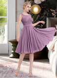 Alivia A-Line Square Neckline Knee-Length Chiffon Lace Bridesmaid Dress STIP0013252