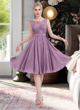 Alivia A-Line Square Neckline Knee-Length Chiffon Lace Bridesmaid Dress STIP0013252