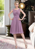 Alivia A-Line Square Neckline Knee-Length Chiffon Lace Bridesmaid Dress STIP0013252