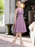 Alivia A-Line Square Neckline Knee-Length Chiffon Lace Bridesmaid Dress STIP0013252