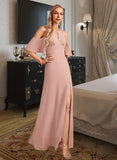 Persis Sheath/Column High Neck Floor-Length Bridesmaid Dress With Split Front STIP0013254