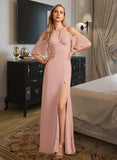 Persis Sheath/Column High Neck Floor-Length Bridesmaid Dress With Split Front STIP0013254