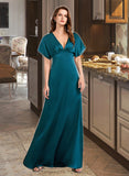 Tia A-Line V-neck Floor-Length Bridesmaid Dress STIP0013255