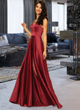 Gabriella A-LineV-neckFloor-LengthSatinBridesmaidDressWithPockets#251382 STIP0013256