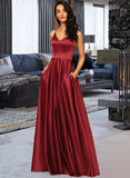 Gabriella A-LineV-neckFloor-LengthSatinBridesmaidDressWithPockets#251382 STIP0013256