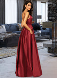 Gabriella A-LineV-neckFloor-LengthSatinBridesmaidDressWithPockets#251382 STIP0013256