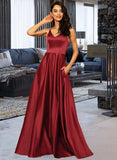 Gabriella A-LineV-neckFloor-LengthSatinBridesmaidDressWithPockets#251382 STIP0013256