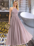 Alondra Empire Halter Floor-Length Chiffon Bridesmaid Dress With Ruffle Bow(s) STIP0013258