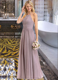 Alondra Empire Halter Floor-Length Chiffon Bridesmaid Dress With Ruffle Bow(s) STIP0013258