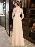 Adalynn A-Line Scoop Neck Floor-Length Chiffon Lace Bridesmaid Dress With Bow(s) STIP0013259