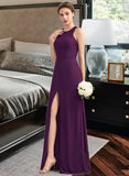 Magdalena A-Line Scoop Neck Floor-Length Chiffon Bridesmaid Dress With Split Front STIP0013260